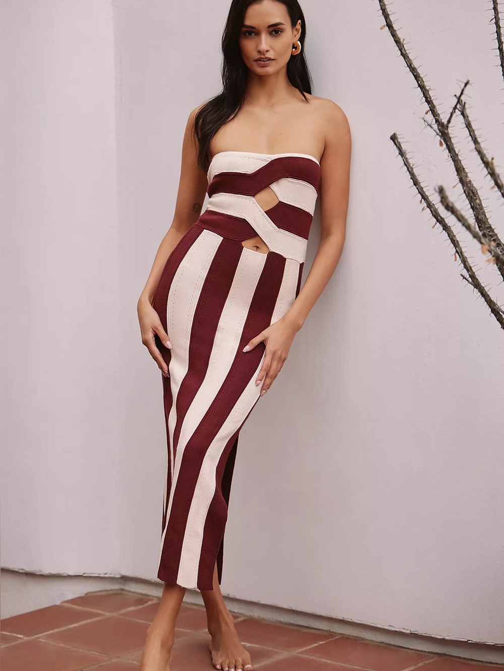 Anthropologie Celandine Strapless Cutout Knit Midi Dress Striped Size L
